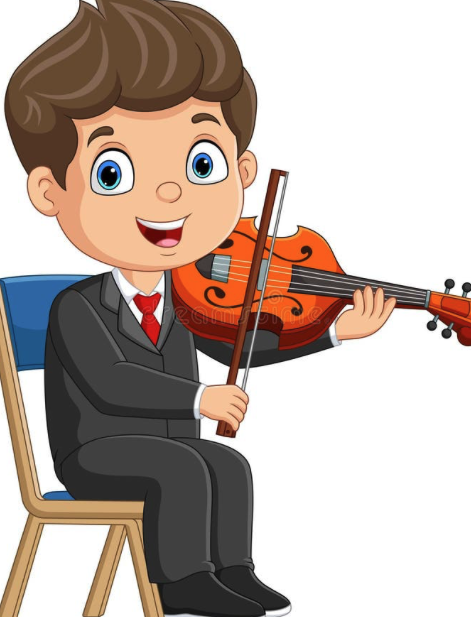 A young student smiling while holding a violin.